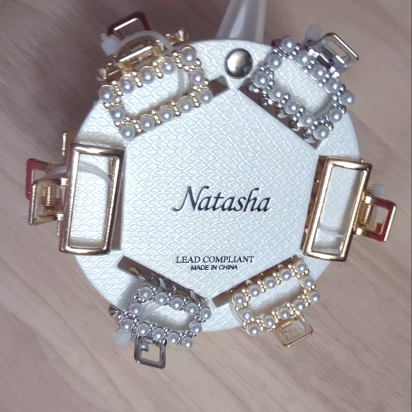 Natasha Pearl Gold Silver Mini Metal Hair Clip Claw Accessory Set Y2K Bling - Picture 2 of 2